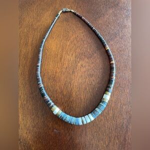 Vintage Heishi Santo Domingo Beaded Necklace Browns Blue 18 inches